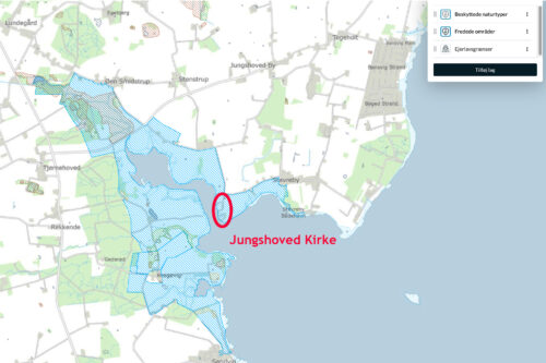 Natura 2000 omkring Jungshoved Nor. Kilde: Danmarks Arealinfo