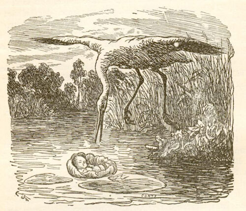 Illustration fra H.C. Andersen: Dyndkongens Datter. 1858 i en samling med titlen: Nye Eventyr og Historier. 