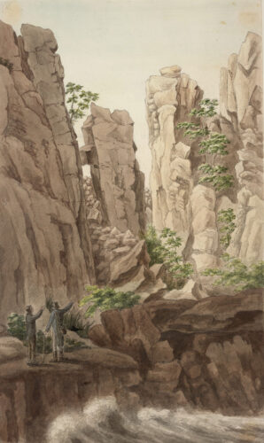 Akvarel af Randkløveskåret. Af Ole Jørgen Rawert (1786-1851) . © Det Kgl. Biblioteks billedsamling