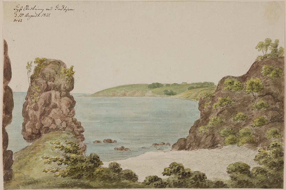Strækning mellem Gudhjem og Skåret. Af Ole Jørgen Rawert (1786-1851) . © Det Kgl. Biblioteks billedsamling
